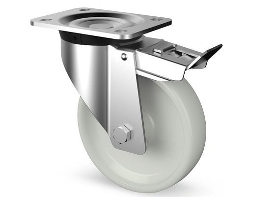 Wytrzymałe kółka obrotowe ze stali nierdzewnej z hamulcem 125 mm - Nylon - 700 kg