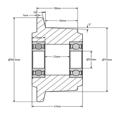 Koło kołnierzowe 75 mm - żeliwo - 800 kg