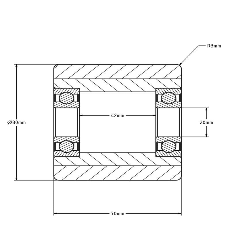 Rolka paletowa PU 80x70 mm - łożysko kulkowe - 700 kg