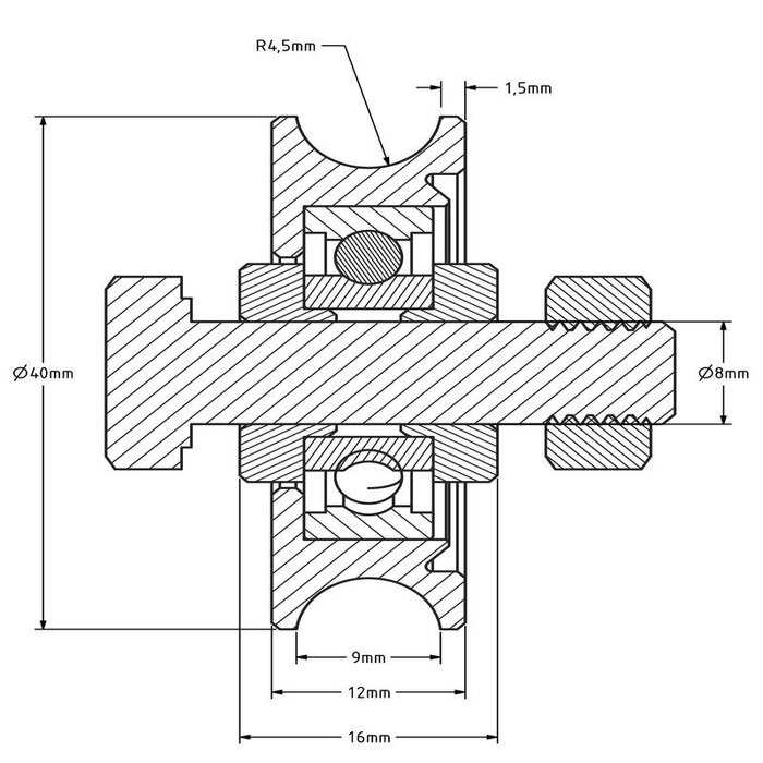 Koło rowkowane 40 mm z rowkiem U - 70 kg