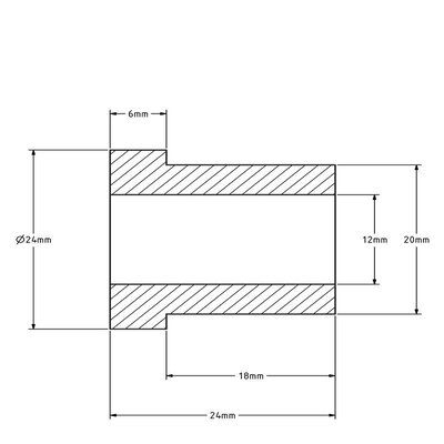 Tuleja wału (T) - 20x12x25 | Aluminium