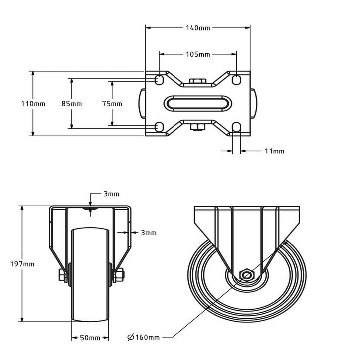 Odporne na wysoką temperaturę kółko stałe ze stali nierdzewnej 160 x 50 mm - 250 kg