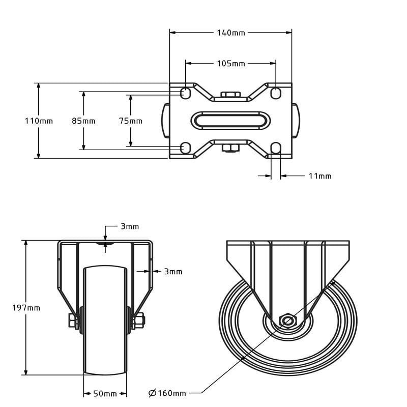 Odporne na wysoką temperaturę kółko stałe ze stali nierdzewnej 160 x 50 mm - 250 kg
