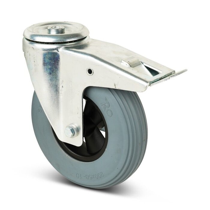 Kółka obrotowe z hamulcem 200 mm - spieniony PU - 100 kg