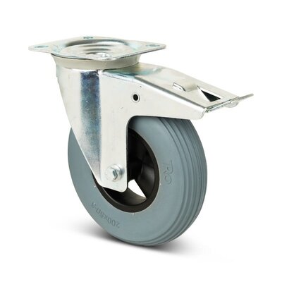 Kółka obrotowe z hamulcem 200 mm - spieniony PU - 100 kg