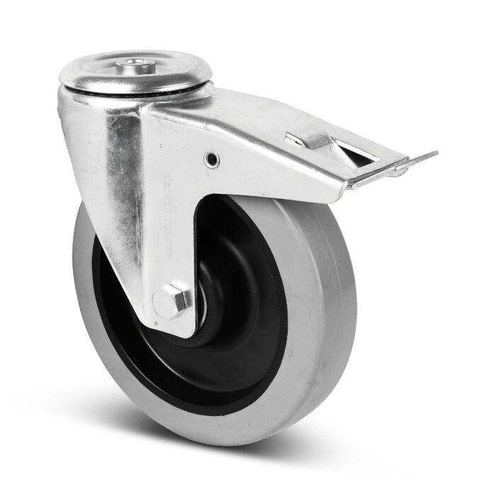 Kółko obrotowe gumowe z hamulcem 200 mm - otwór na śrubę - łożysko kulkowe - 400 kg