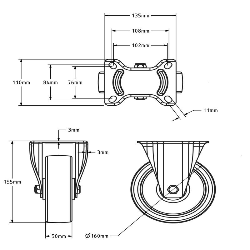 Kółko stałe PU 160 mm - 300 kg