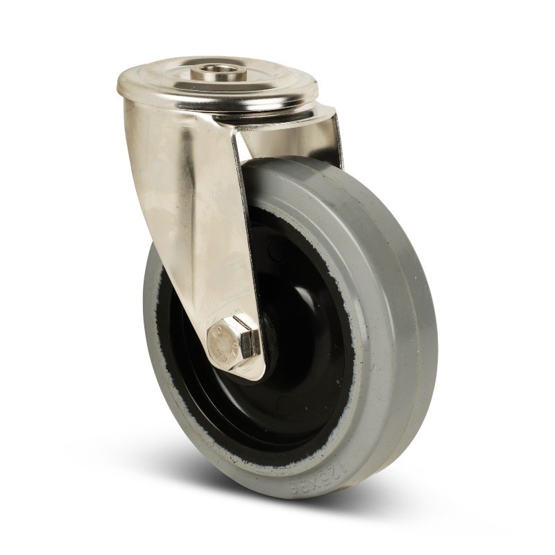 Kółka obrotowe ze stali nierdzewnej 125 mm - Elastyczna guma - 190 kg