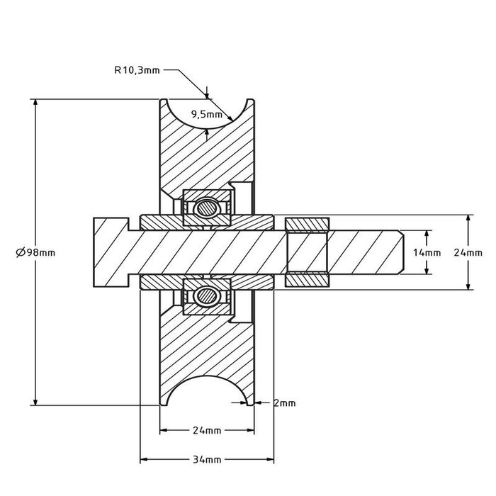 Koło rowkowane ze stali nierdzewnej 100 mm z rowkiem U - 220 kg