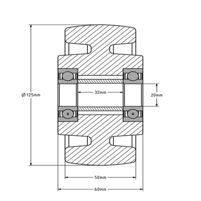 Kółko nylonowe 125 mm - otwór łożyska kulkowego 20 mm - 800 kg