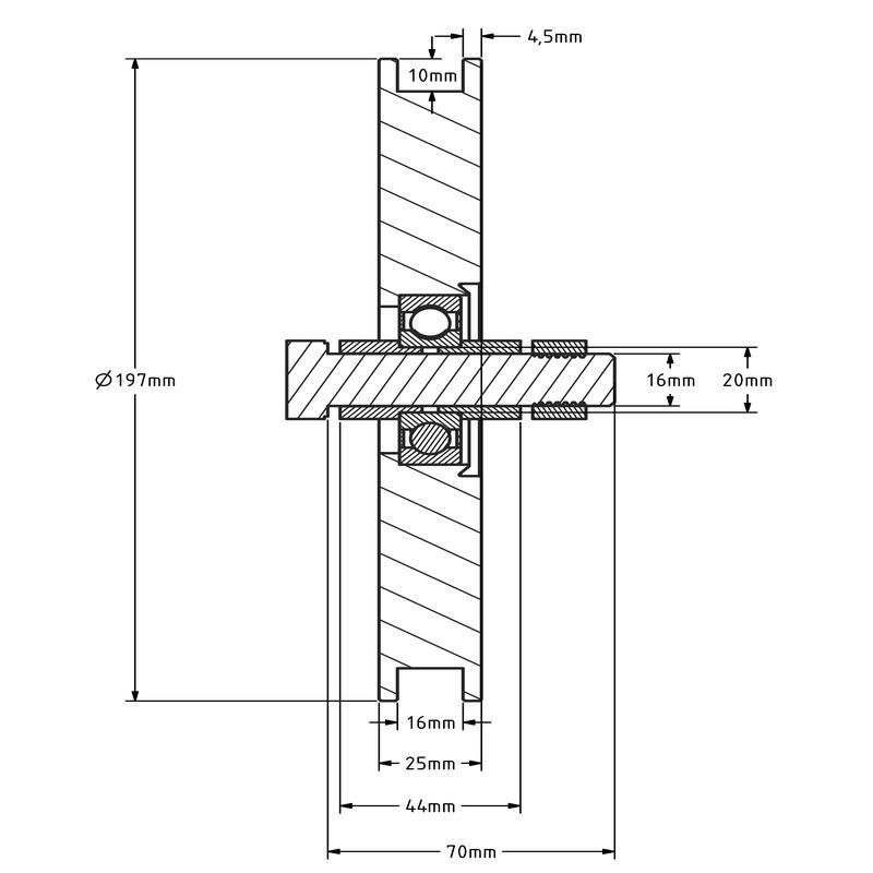 Koło rowkowane 200 mm z kwadratowym rowkiem - 330 kg
