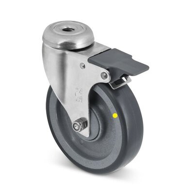 ESD Kółka obrotowe ze stali nierdzewnej z hamulcem 80 mm - Poliuretan - 50 kg