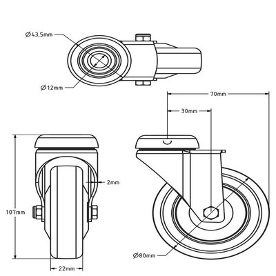 ESD Kółko obrotowe ze stali nierdzewnej 80 mm - poliuretan - 50 kg