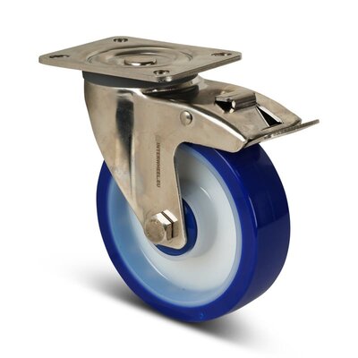 Stalowe kółko obrotowe PU z hamulcem 100 mm – łożysko kulkowe – 150 kg