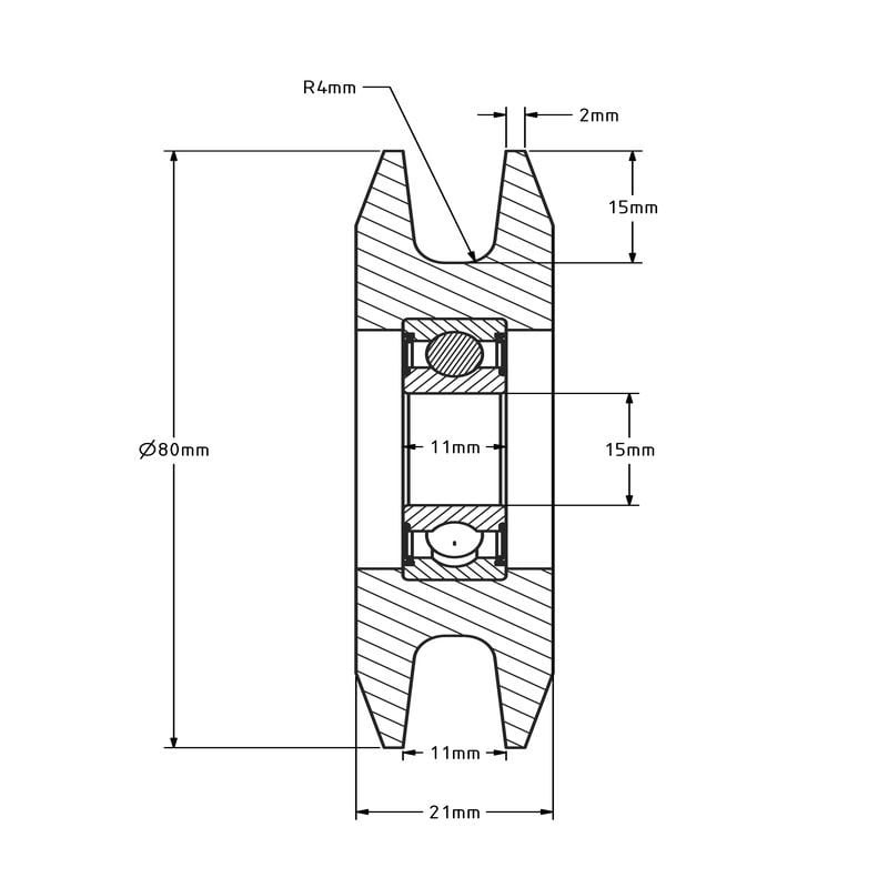 Plastikowy krążek kablowy 80 mm z rowkiem U - 245 kg