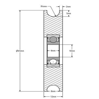 Plastikowy krążek kablowy 65 mm z rowkiem U - 135 kg