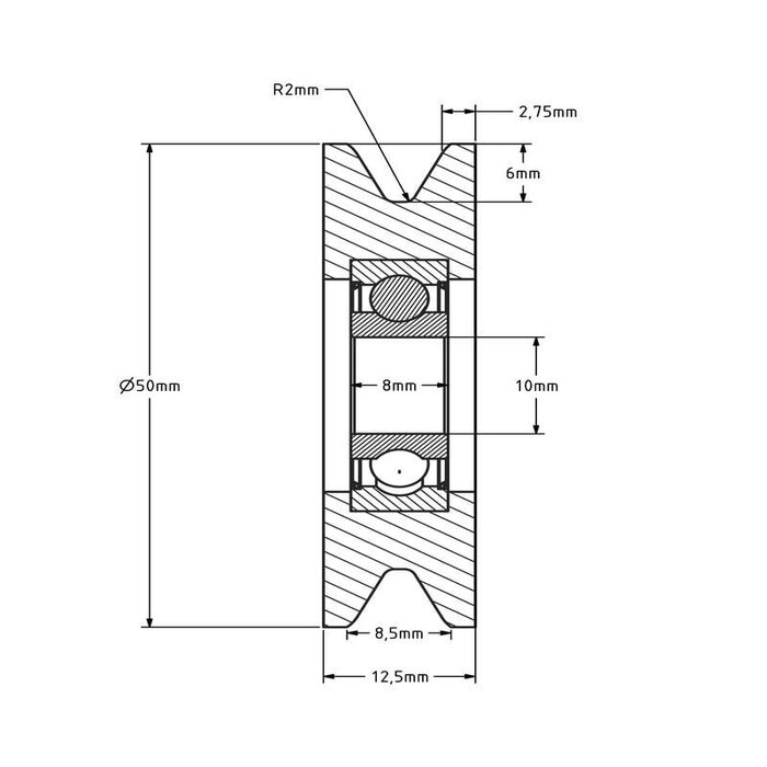 Plastikowy krążek kablowy 50 mm z rowkiem U - 50 kg