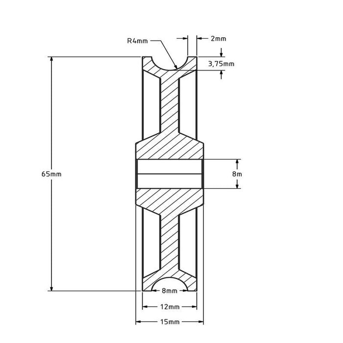 Plastikowy krążek kablowy 65 mm z rowkiem U - 50 kg