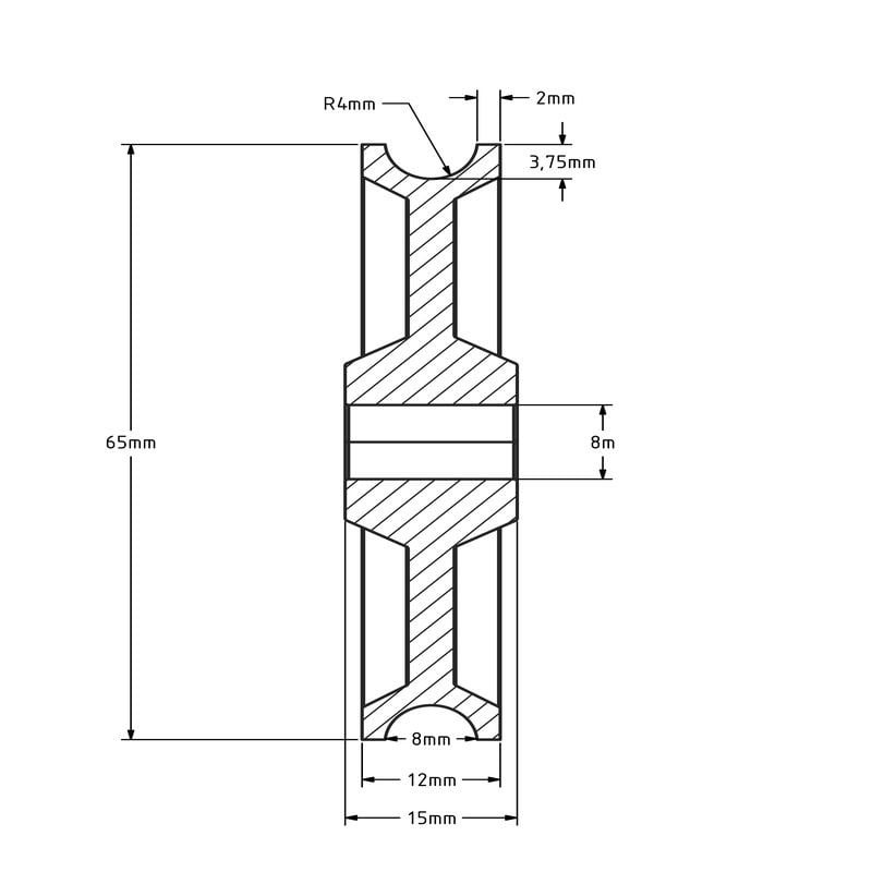 Plastikowy krążek kablowy 65 mm z rowkiem U - 50 kg