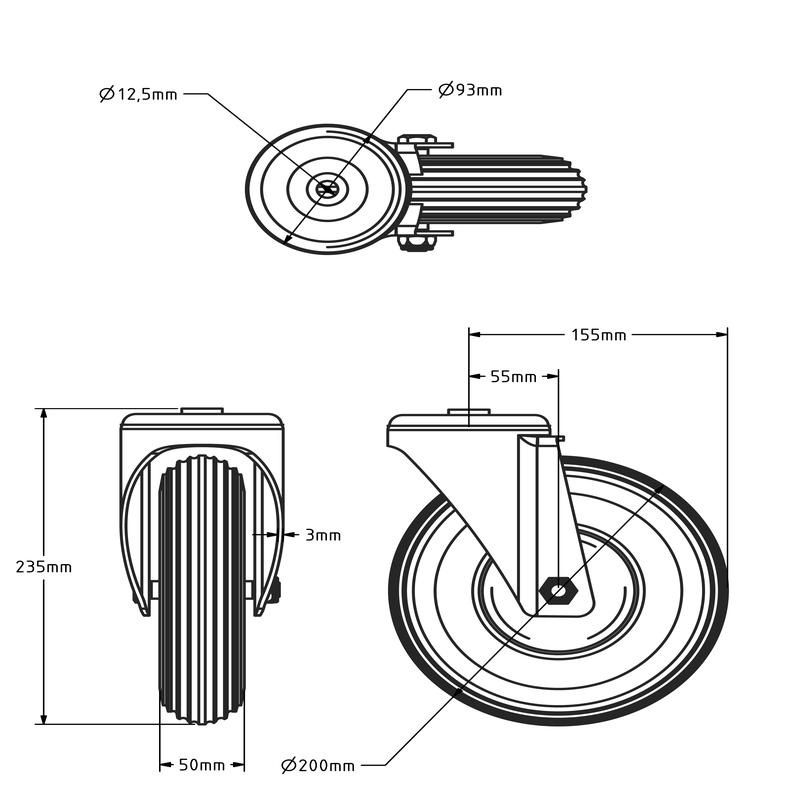 Kółko obrotowe 200 mm - spieniony PU - 100 kg