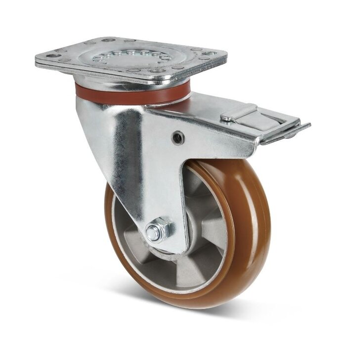 Kółko obrotowe PU z hamulcem 160 mm brązowe wypukłe - 510 kg