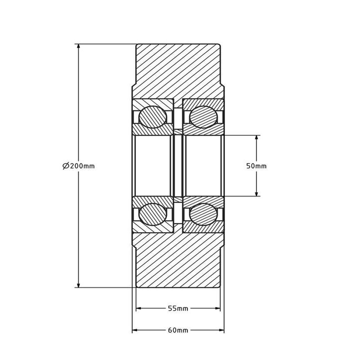 Kóło do dużych obciążeń 200 x 55 mm - stal C45 - 6000 kg