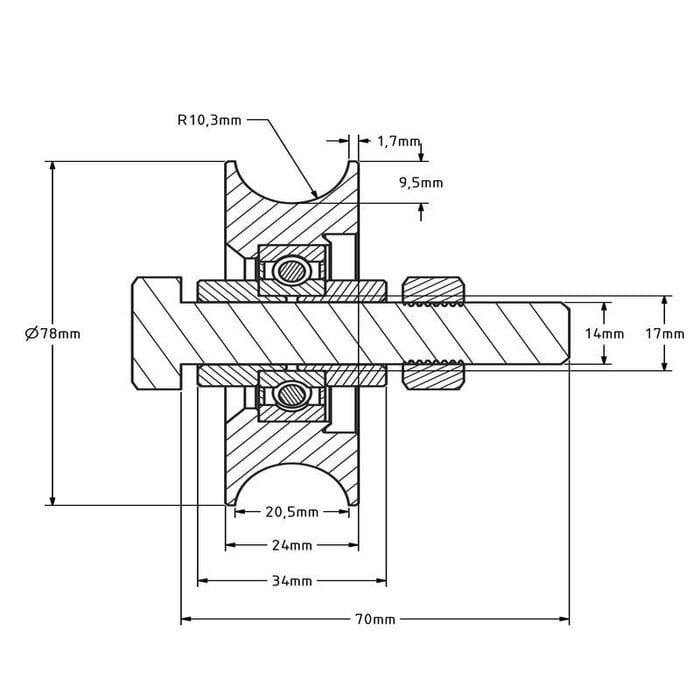Koło rowkowane ze stali nierdzewnej 80 mm z rowkiem U - 200 kg