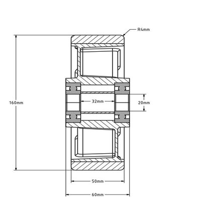 Kóło PU 160 mm - otwór łożyska kulkowego 20 mm - 800 kg