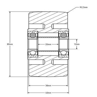 Kółko PU 80 mm - otwór łożyska kulkowego 12 mm - 180 kg