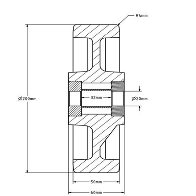 Kóło PU 200 mm - otwór łożyska kulkowego 20 mm - 1000 kg