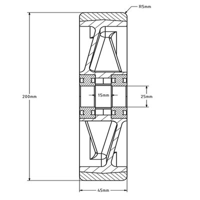 Kóło PU 200 mm - otwór łożyska kulkowego 25 mm - 1000 kg