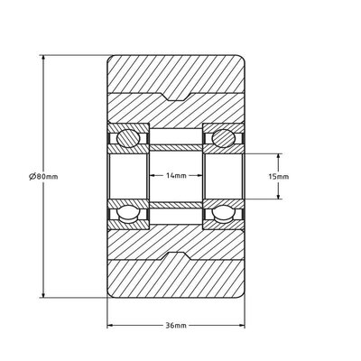 Kóło PU 80 mm - otwór łożyska kulkowego 15 mm - 225 kg