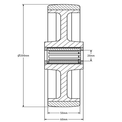 Kóło PU 200 mm - otwór łożyska wałeczkowego 20 mm - 400 kg