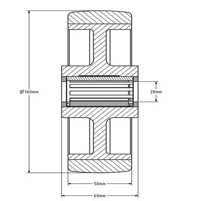 Kóło PU 160 mm - otwór łożyska wałeczkowego 20 mm - 350 kg
