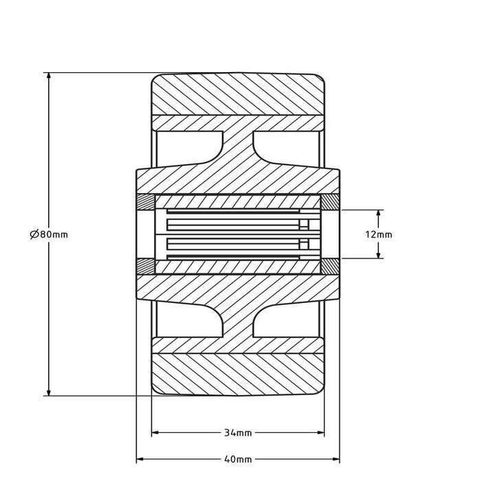 Kółko PU 80 mm - otwór łożyska wałeczkowego 12 mm - 130 kg