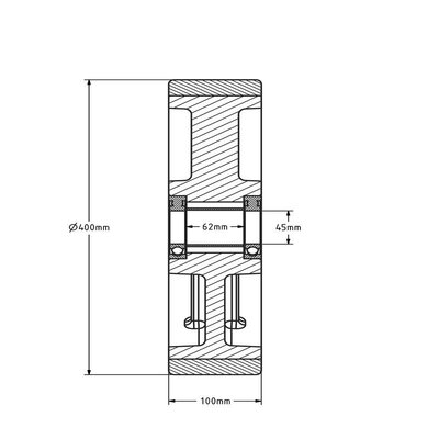 Kóło PU 400 mm - otwór łożyska kulkowego 45 mm - 4000 kg