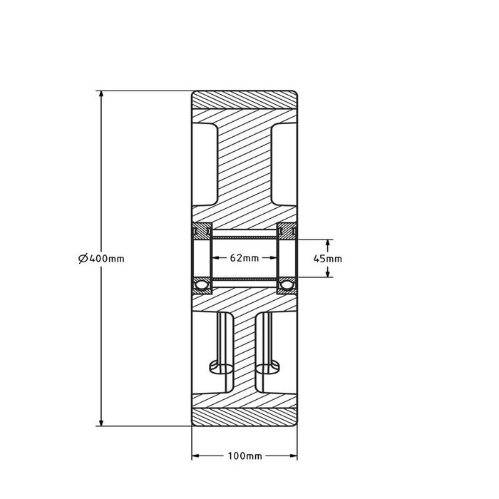 Kóło PU 400 mm - otwór łożyska kulkowego 45 mm - 4000 kg