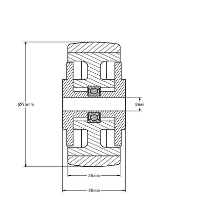 Kółko gumowe 75 mm - otwór łożyska kulkowego 8 mm - 75 kg