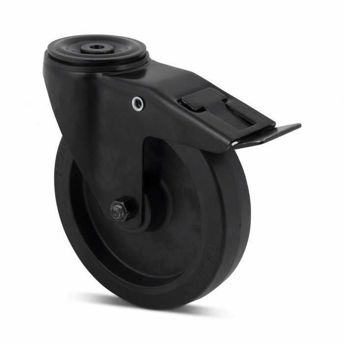 Czarne kółko obrotowe z hamulcem 200 mm - łożysko rolkowe - 400 kg