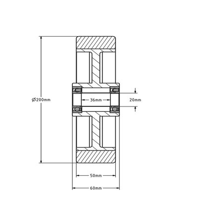 Kółko gumowe 200 mm - otwór łożyska kulkowego 20 mm - 400 kg