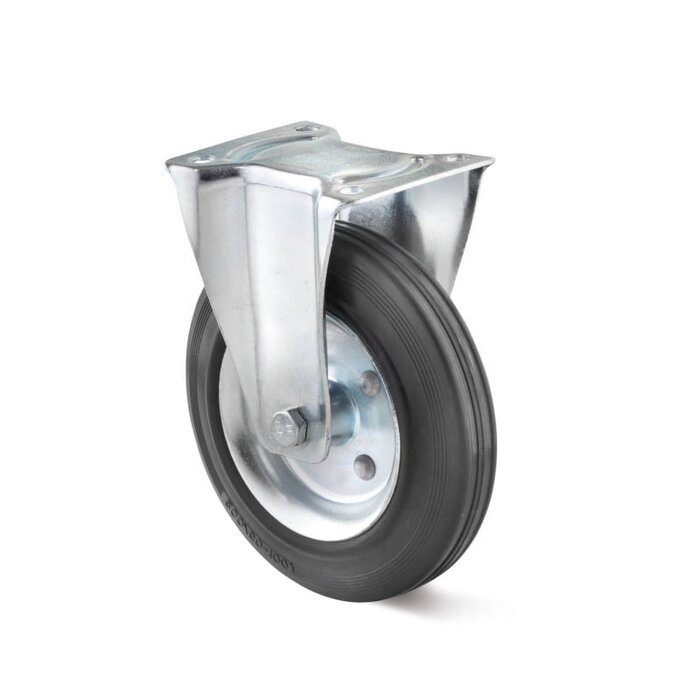 Pełna guma kółko stałe 200 mm - stalowa felga i płytka - 205 kg