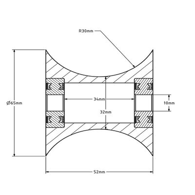 Diabolorol z tworzywa sztucznego 65 mm - otwór na oś 10 mm - 100 kg