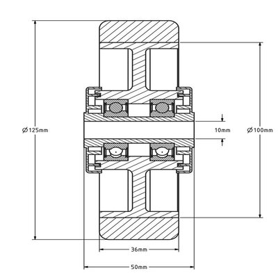 Kółko gumowe 125 mm - otwór łożyska kulkowego 10 mm - 250 kg