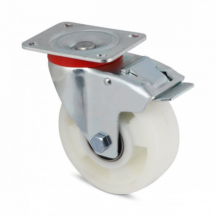 Nylonowe kółka obrotowe z hamulcem 125 mm - łożysko kulkowe - 350 kg