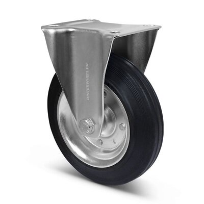 Pełna guma kółko stałe 200 mm - stalowa felga i płytka - 205 kg