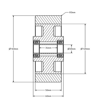 Kółko gumowe 160 mm - otwór łożyska kulkowego 20 mm - 350 kg