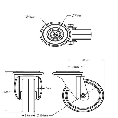 Kółko obrotowe ze stali nierdzewnej 100 Nylon - łożysko wałeczkowe - 150 kg