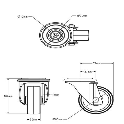 Kółko obrotowe ze stali nierdzewnej 80 mm Nylon - łożysko wałeczkowe - 120 kg