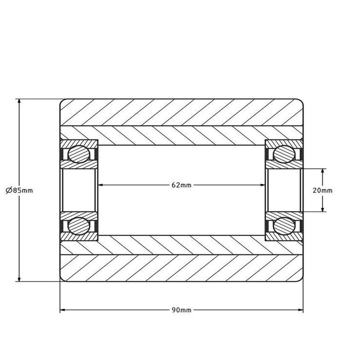 Rolka paletowa PU 85x90 mm - łożysko kulkowe - 900 kg