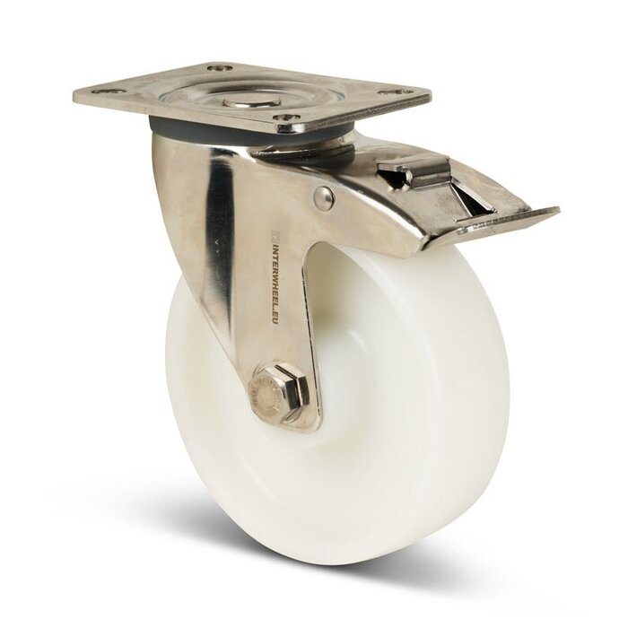 Kółka obrotowe ze stali nierdzewnej z hamulcem 80 mm - Nylon - 120 kg